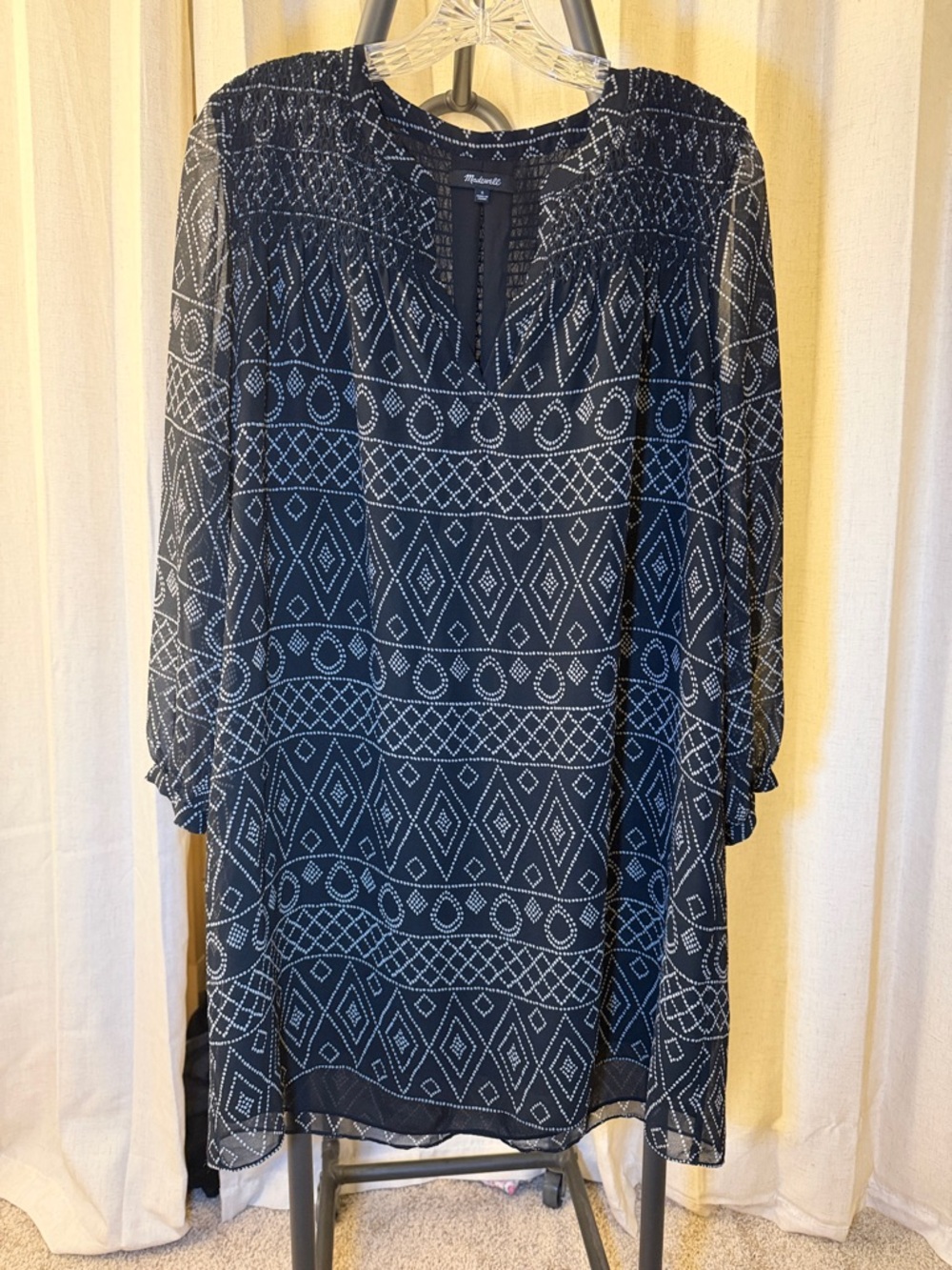 Madewell Navy and White Geometric Sheer Mini Dress